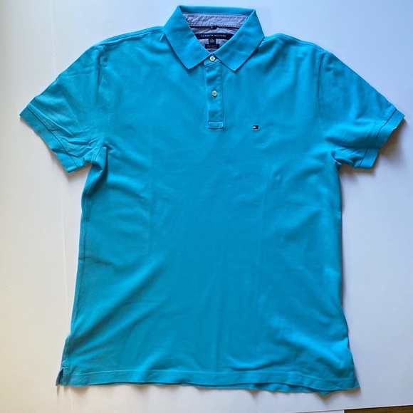 Tommy Hilfiger custom fit turquoise mesh polo - Picture 2 of 4